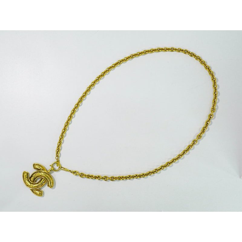 Chanel Coco Mark Long Necklace Pendant GP Gold Plated