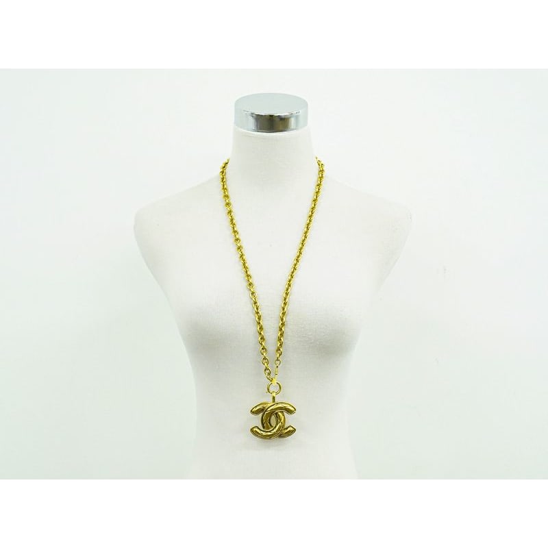 Chanel Coco Mark Long Necklace Pendant GP Gold Plated