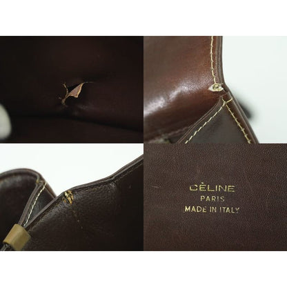 Celine C Sulky Carriage Hardware Shoulder Bag Canvas Leather Beige