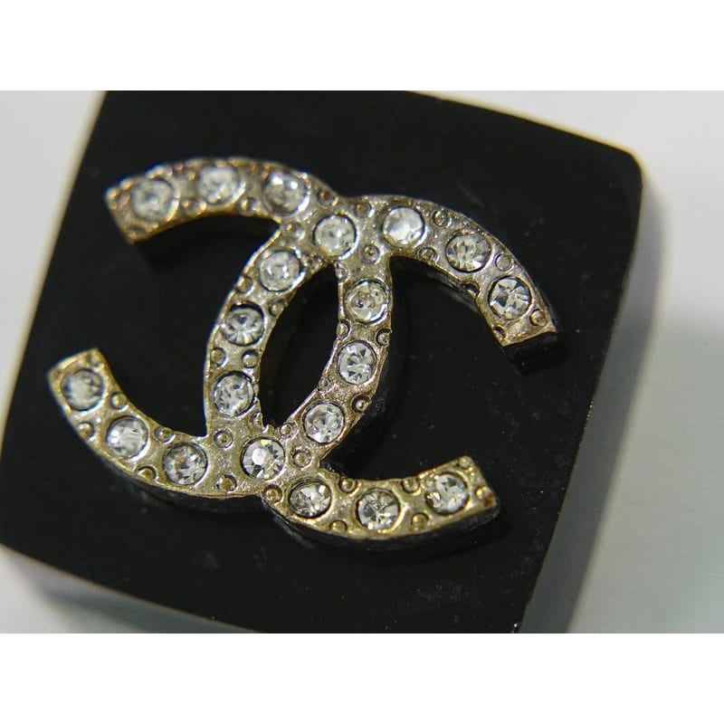 Chanel Coco Mark Rhinestone Earrings Plastic GP Gold Plated Black