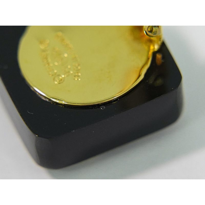 Chanel Coco Mark Rhinestone Earrings Plastic GP Gold Plated Black
