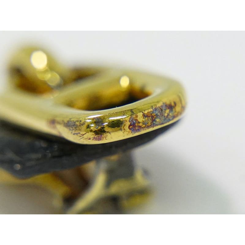 Hermes Chaine D'ancre Earrings GP Gold Plated Leather Black Accessories