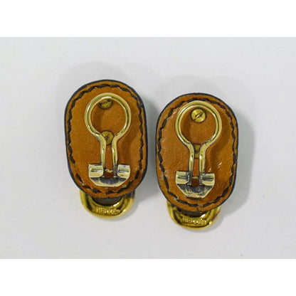 Hermes Chaine D'ancre Earrings GP Gold Plated Leather Black Accessories