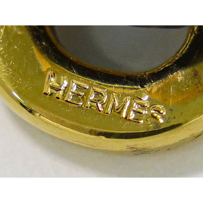 Hermes Chaine D'ancre Earrings GP Gold Plated Leather Black Accessories