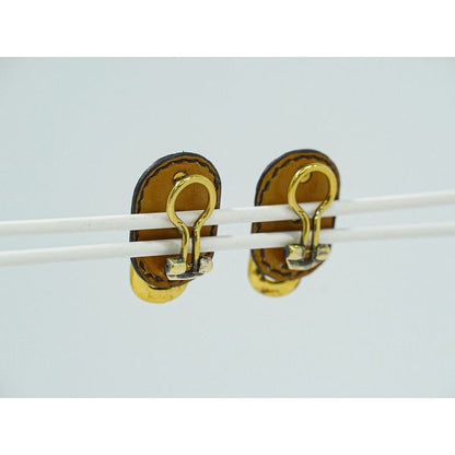 Hermes Chaine D'ancre Earrings GP Gold Plated Leather Black Accessories