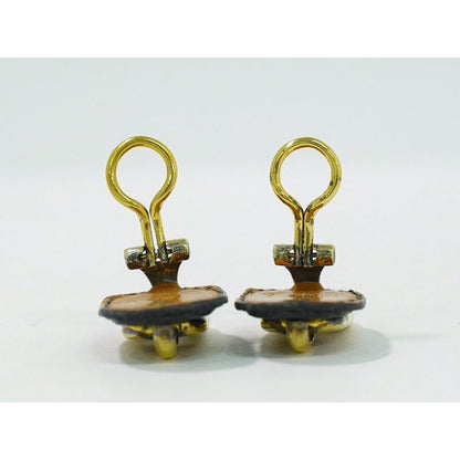 Hermes Chaine D'ancre Earrings GP Gold Plated Leather Black Accessories