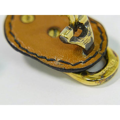 Hermes Chaine D'ancre Earrings GP Gold Plated Leather Black Accessories