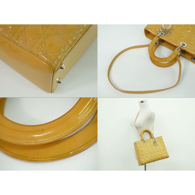 Christian Dior Lady Cannage 2WAY Shoulder Bag Handbag Patent