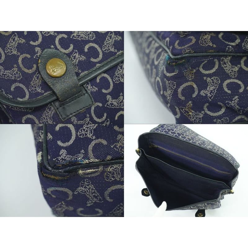 Celine C Sulky Handbag Canvas Navy Bag