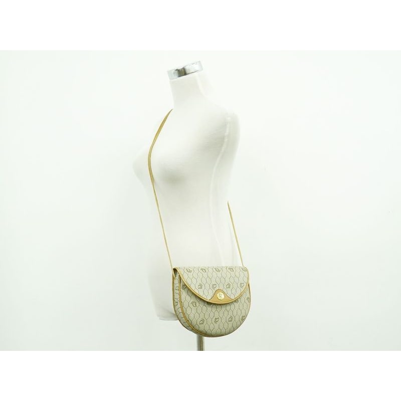 Christian Dior Honeycomb Pattern Shoulder Bag Pochette Beige
