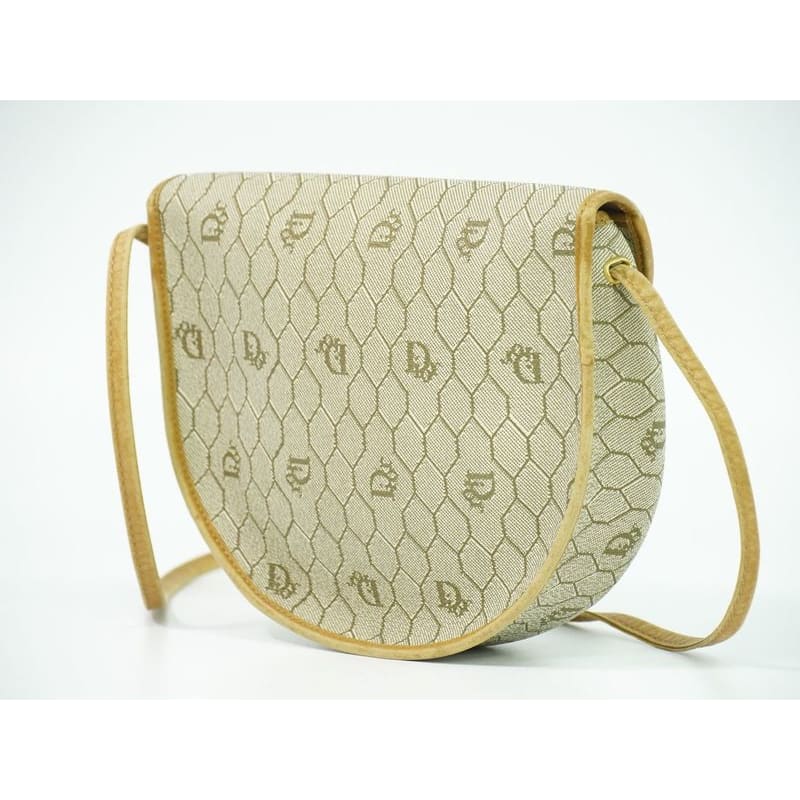 Christian Dior Honeycomb Pattern Shoulder Bag Pochette Beige