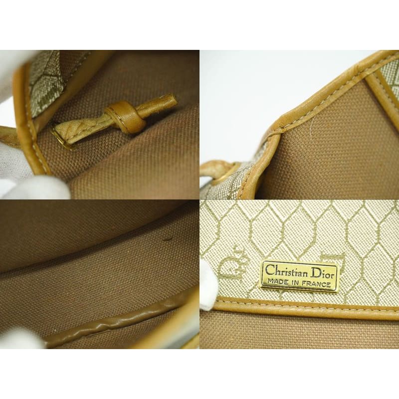 Christian Dior Honeycomb Pattern Shoulder Bag Pochette Beige