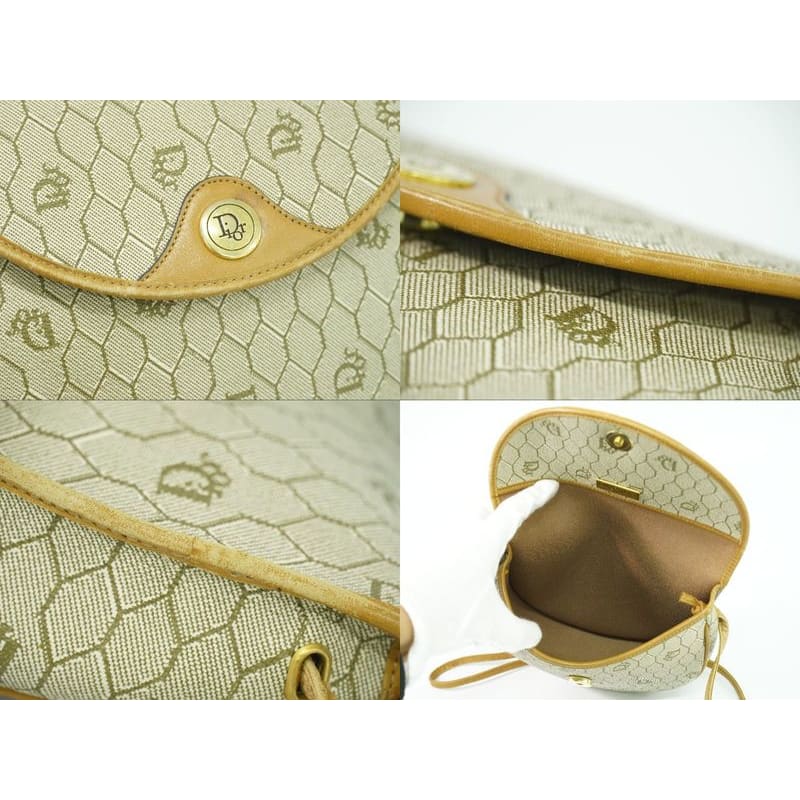 Christian Dior Honeycomb Pattern Shoulder Bag Pochette Beige
