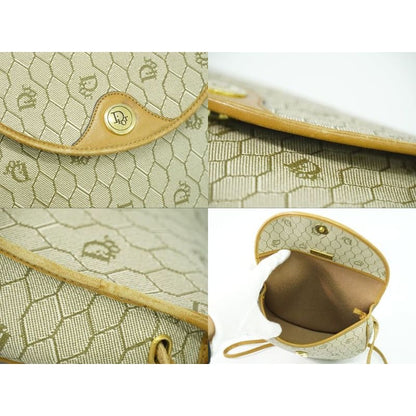 Christian Dior Honeycomb Pattern Shoulder Bag Pochette Beige
