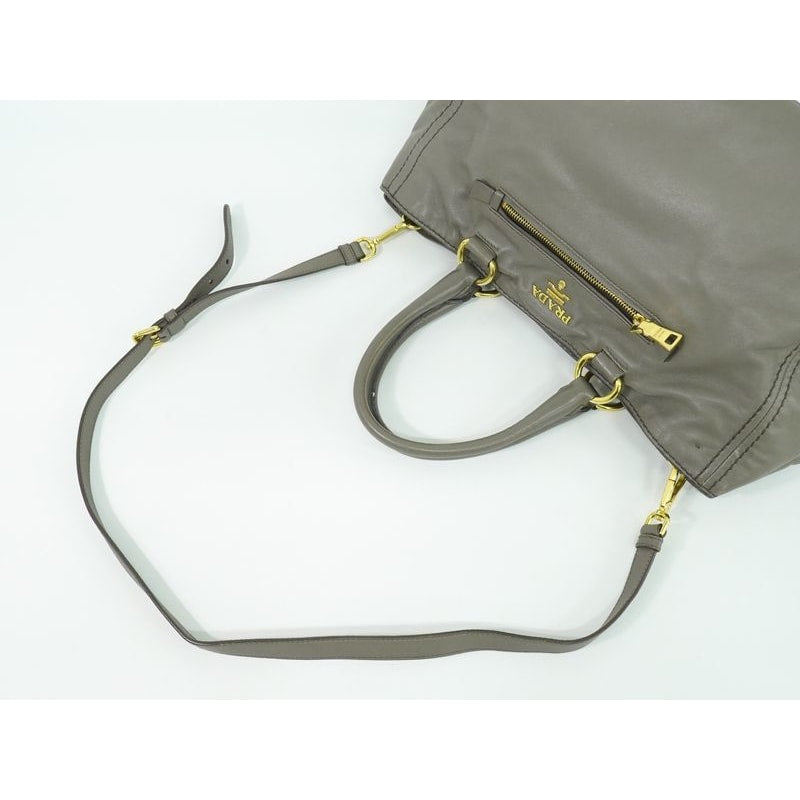 Prada Leather 2-Way Shoulder Bag Handbag Pochette Gray