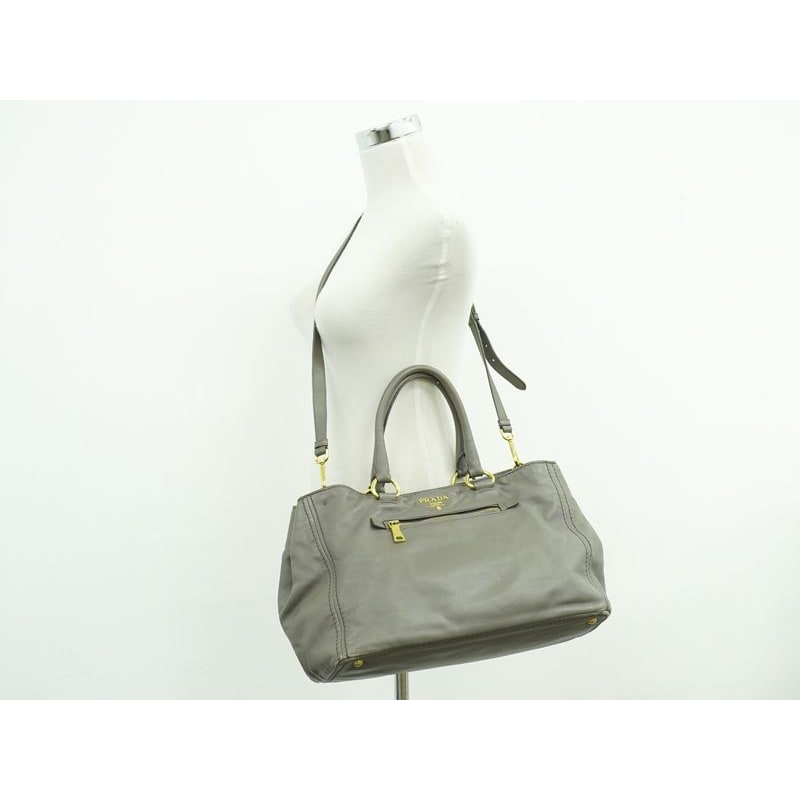 Prada Leather 2-Way Shoulder Bag Handbag Pochette Gray