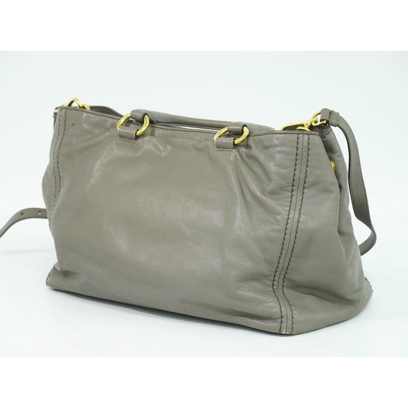 Prada Leather 2-Way Shoulder Bag Handbag Pochette Gray