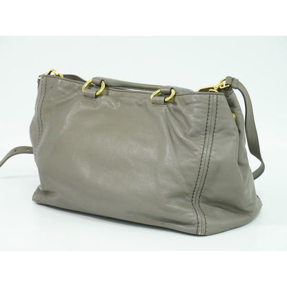 Prada Leather 2-Way Shoulder Bag Handbag Pochette Gray