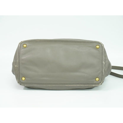Prada Leather 2-Way Shoulder Bag Handbag Pochette Gray
