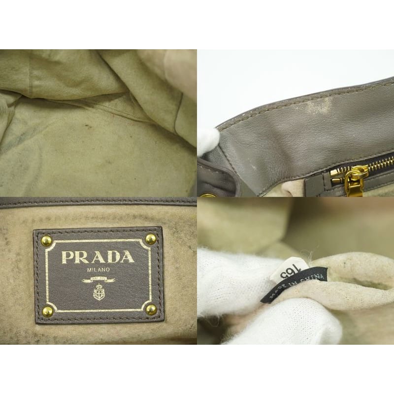 Prada Leather 2-Way Shoulder Bag Handbag Pochette Gray