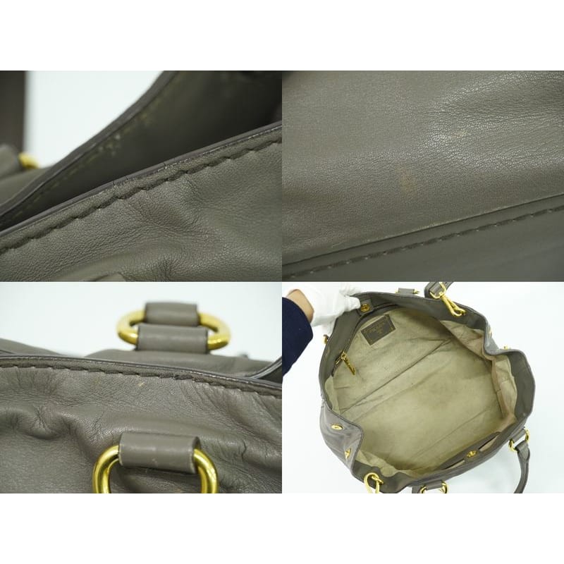 Prada Leather 2-Way Shoulder Bag Handbag Pochette Gray