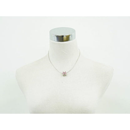 Hermes H Cube Necklace Pendant Metal Silver Hardware Pink Accessories