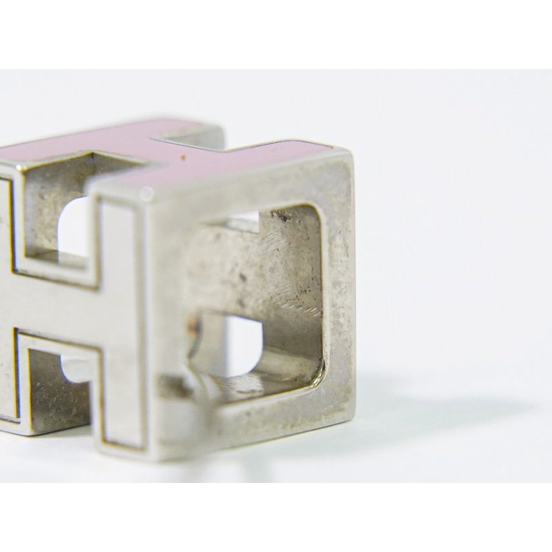 Hermes H Cube Necklace Pendant Metal Silver Hardware Pink Accessories