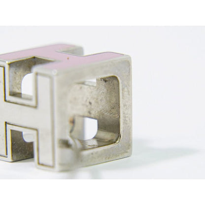 Hermes H Cube Necklace Pendant Metal Silver Hardware Pink Accessories