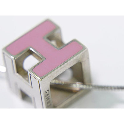 Hermes H Cube Necklace Pendant Metal Silver Hardware Pink Accessories