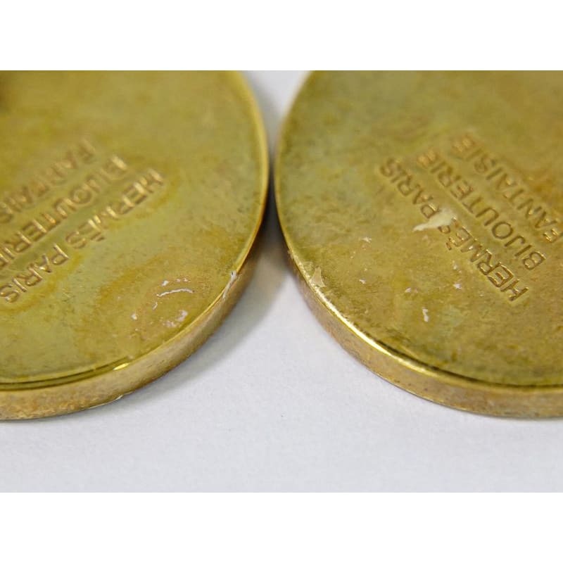 Hermes Corozo Earrings GP Gold Plated Beige Accessory Jewelry