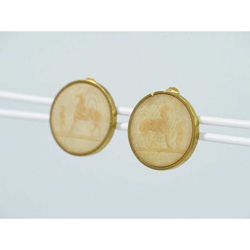 Hermes Corozo Earrings GP Gold Plated Beige Accessory Jewelry