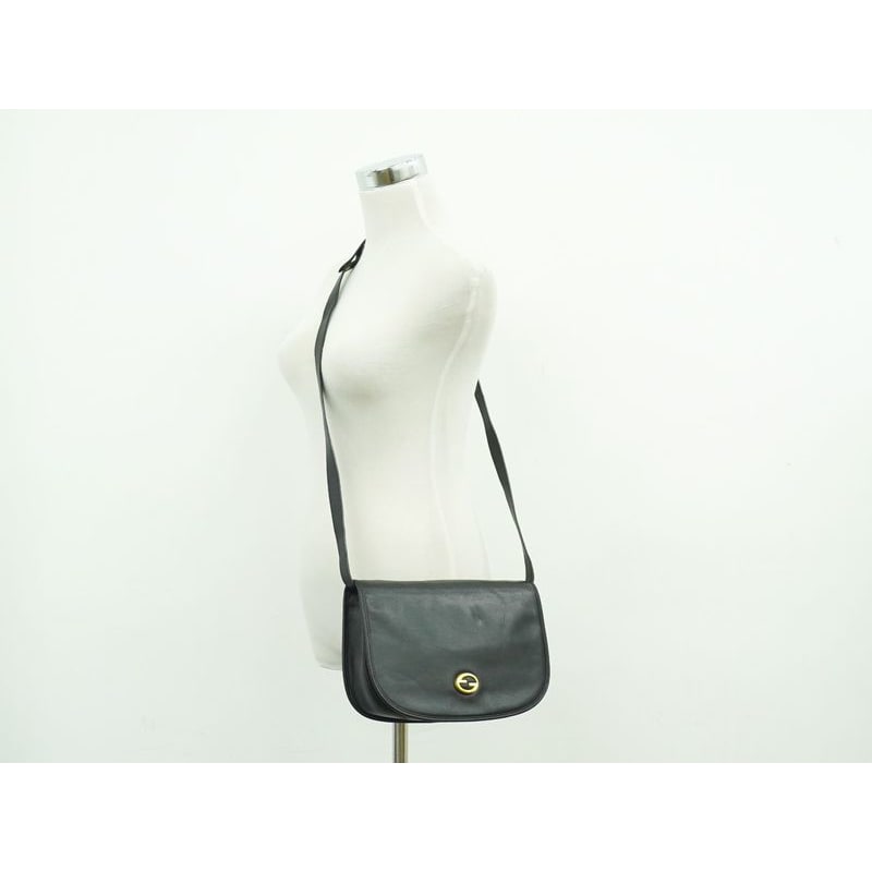 Gucci Interlocking G Vintage Shoulder Bag Pochette Leather Black