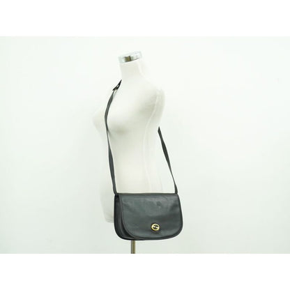Gucci Interlocking G Vintage Shoulder Bag Pochette Leather Black