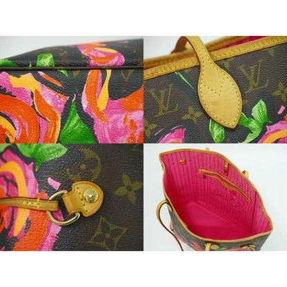 Louis Vuitton Neverfull MM Monogram Rose Tote Bag Brown Multicolor