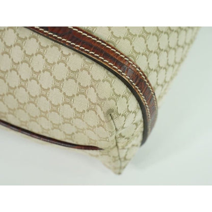 Celine Macadam Tote Bag Handbag Canvas Leather Beige Brown