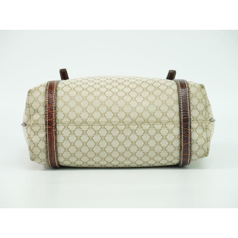 Celine Macadam Tote Bag Handbag Canvas Leather Beige Brown