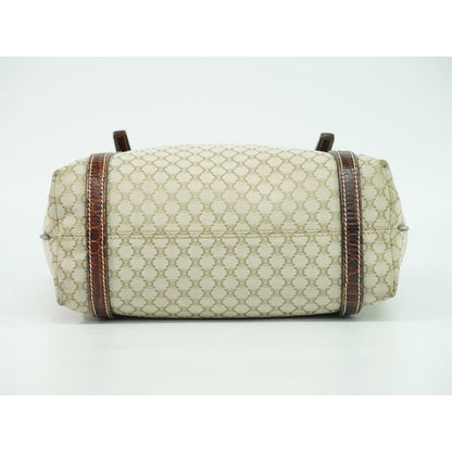 Celine Macadam Tote Bag Handbag Canvas Leather Beige Brown