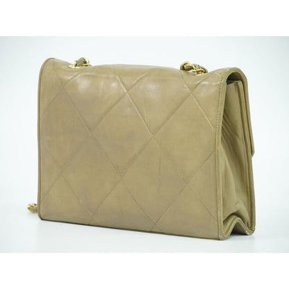 Chanel Chanel Quilted Chain Shoulder Bag Lambskin Leather Beige