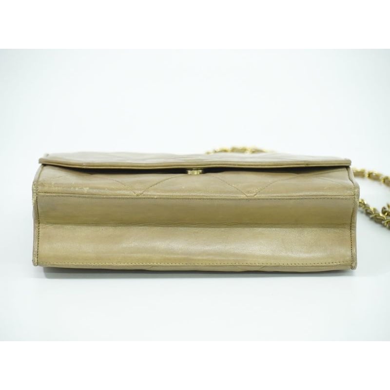 Chanel Chanel Quilted Chain Shoulder Bag Lambskin Leather Beige