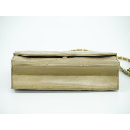 Chanel Chanel Quilted Chain Shoulder Bag Lambskin Leather Beige