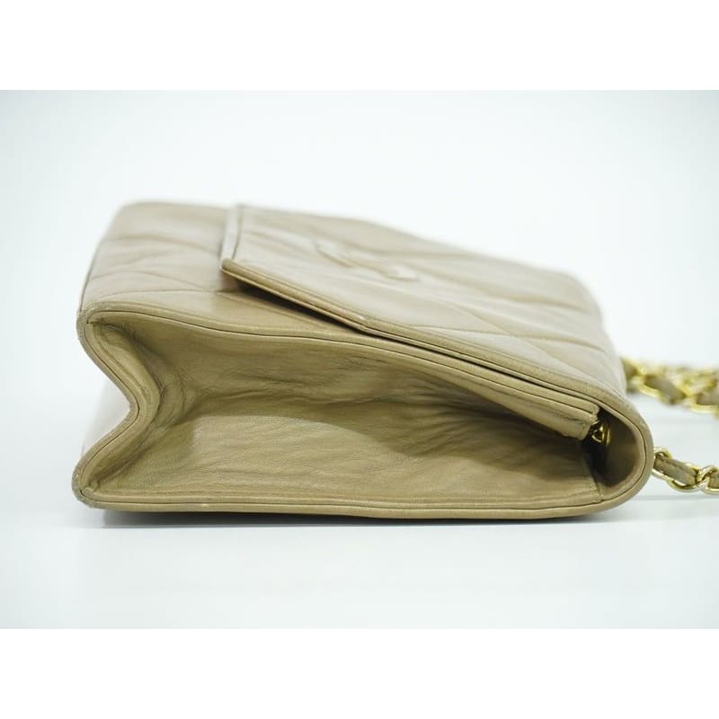 Chanel Chanel Quilted Chain Shoulder Bag Lambskin Leather Beige