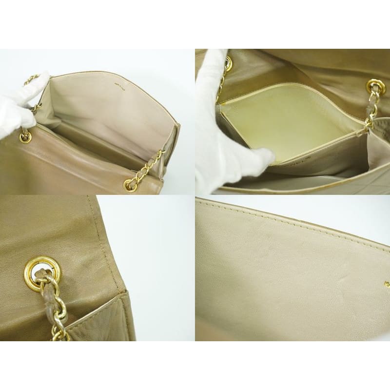 Chanel Chanel Quilted Chain Shoulder Bag Lambskin Leather Beige