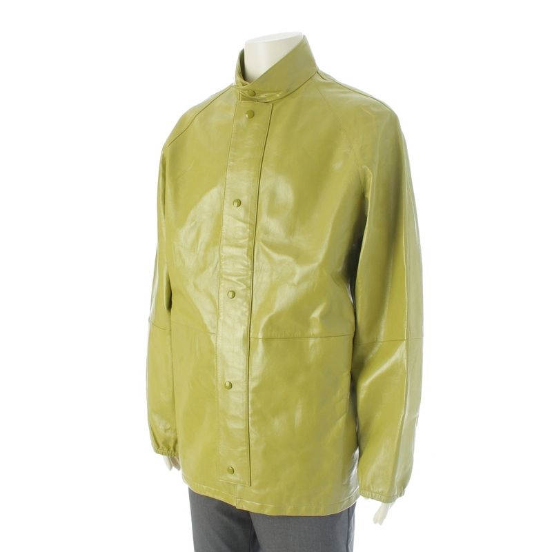 Prada 22 Years Lamb Leather Stand Collar Jacket Outerwear Upw432 Light Green S