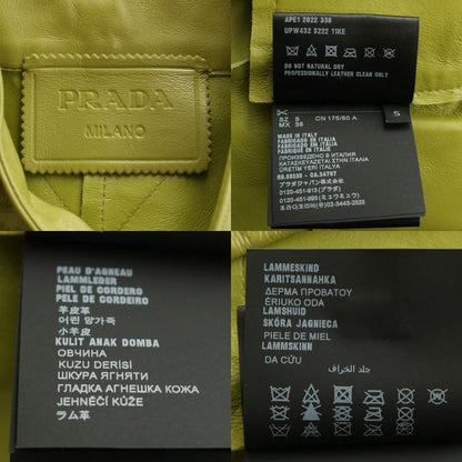 Prada 22 Years Lamb Leather Stand Collar Jacket Outerwear Upw432 Light Green S