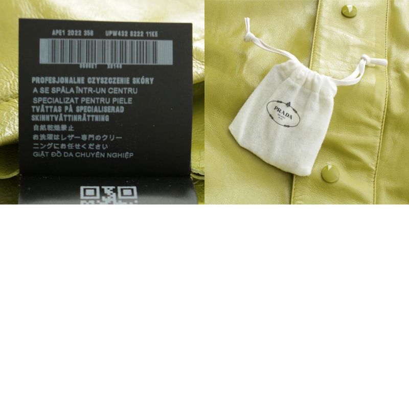 Prada 22 Years Lamb Leather Stand Collar Jacket Outerwear Upw432 Light Green S