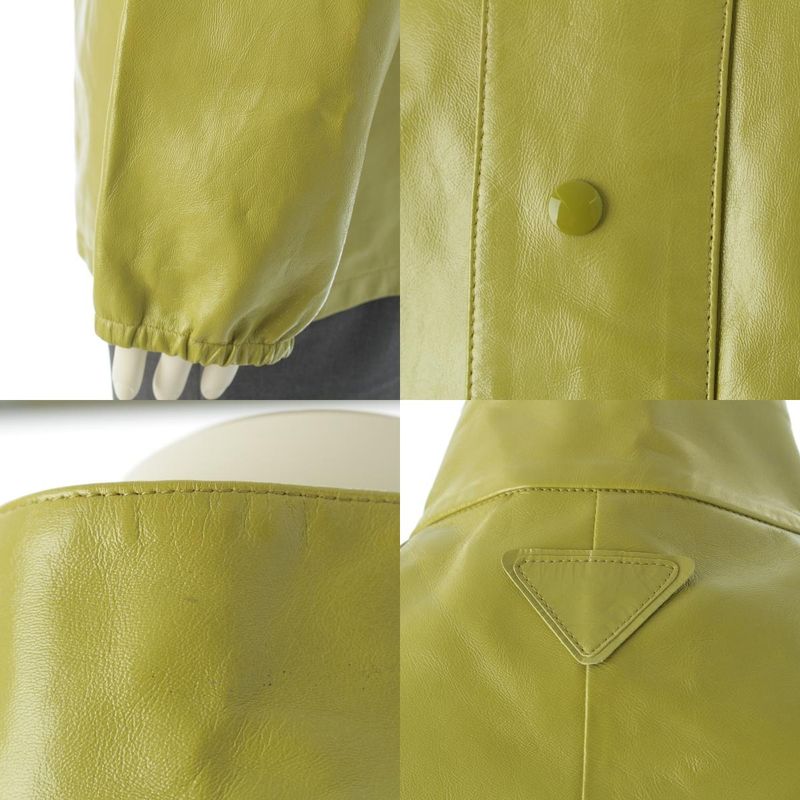 Prada 22 Years Lamb Leather Stand Collar Jacket Outerwear Upw432 Light Green S