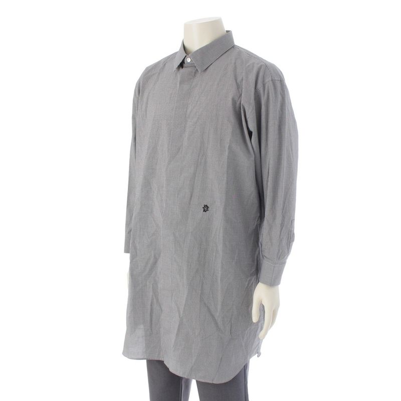 Dior Cotton CD Logo Embroidery Check Long Sleeve Shirt Mm5a5313aaaa Gray