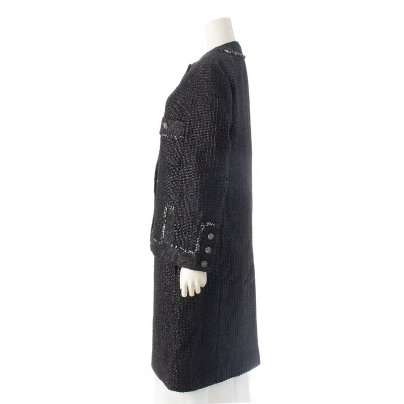 Chanel 22AW Tweed Coco Button No Collar Jacket Coat P73114 Black 36