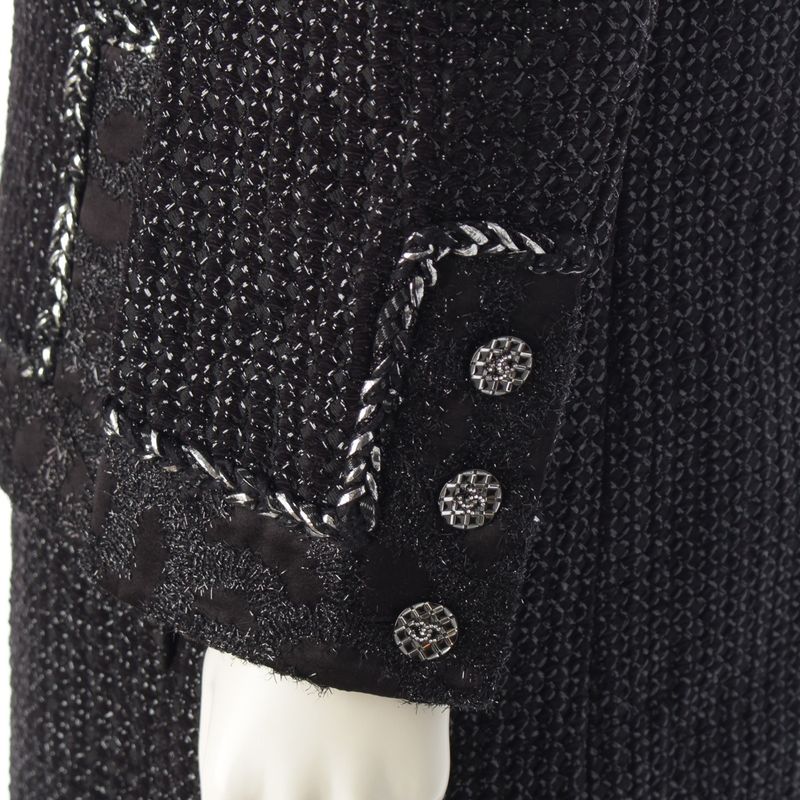 Chanel 22AW Tweed Coco Button No Collar Jacket Coat P73114 Black 36