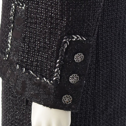 Chanel 22AW Tweed Coco Button No Collar Jacket Coat P73114 Black 36